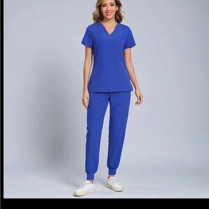 Blue V-Neck Scrub Set
